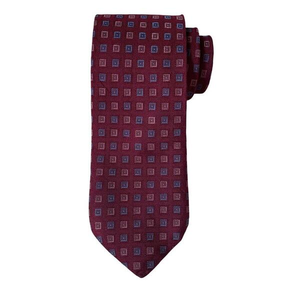 Brooks Brothers 346 Silk Tie | Burgundy Red Geometric Pattern, Made in Italy - Picture 2 of 5